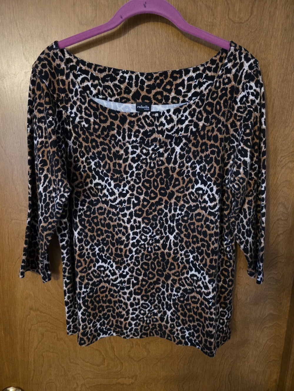 Rafaella Brown Leopard Print Boatneck Top